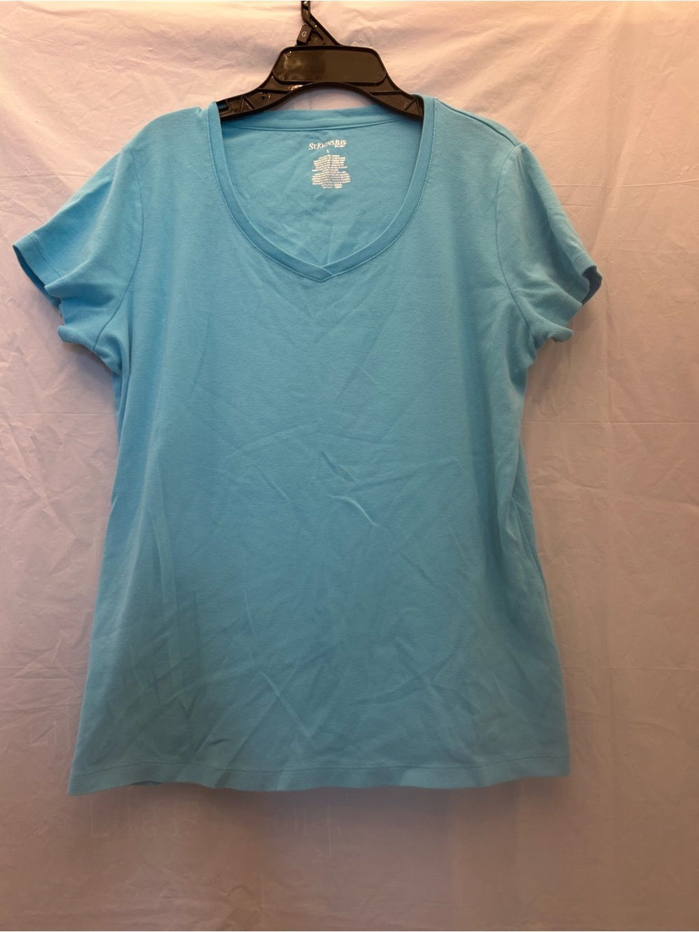 St. John's Bay Junior’s V-Neck Turquoise Sz L 100% Cotton Short Sleeve Shirt